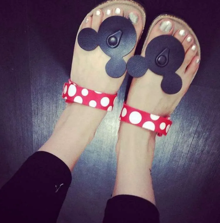 melhor Rato Sapatos de verão Mulher Sandálias Mujer Bonito Dot Flip Flops Chinelos de Cortiça mulheres Das Meninas Das Senhoras Sandálias Flat Praia Sapatos Mais tamanho