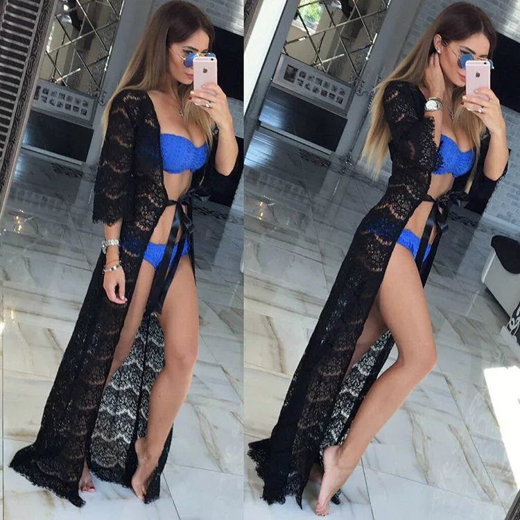 

Lace Hollow Beach Dress 2019 New Women Bikini Cover Up Pareo Playa Swimsuit Lace Beach Tunics Maillot De Bain Femme