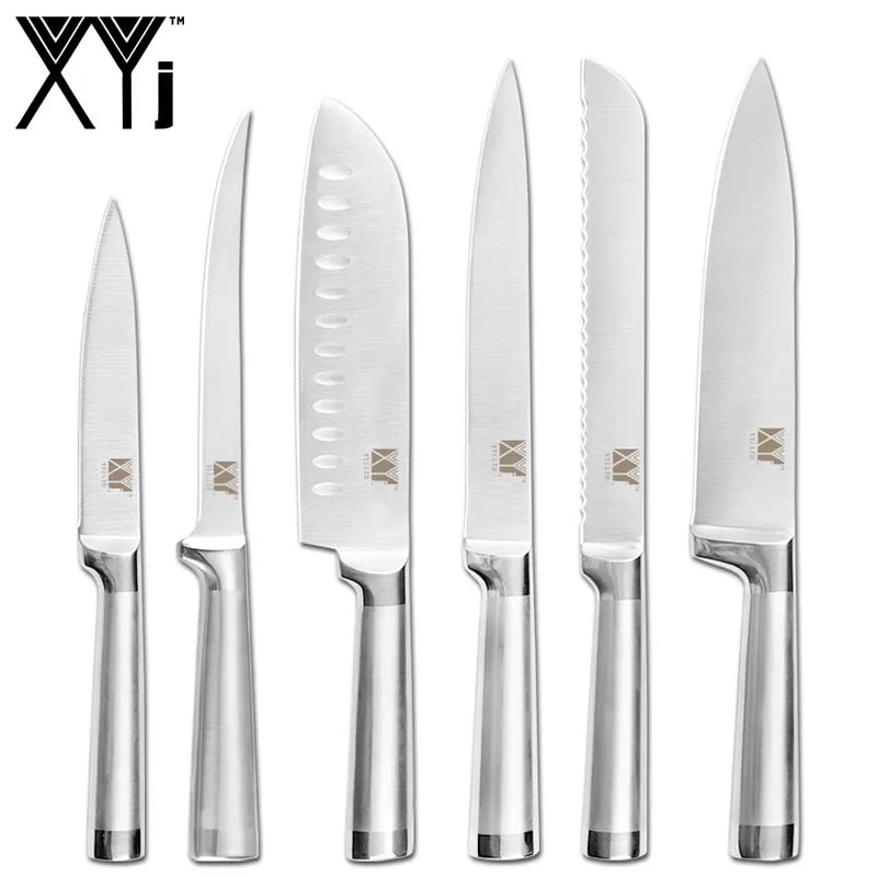 XYj Kitchen 8pcs Stainless Steel Knives Set 8 inch Knife Stand Boning Santoku Knives Fish Sushi Japanese Style Cooking Tools - Цвет: E.6pcs set