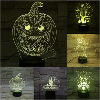 

Halloween pumpkin Night Light LED 3D Illusion Multicolor RGB Child Kids Baby Gift Nightlight Novelty Lighting Pumpkin Lamp Room
