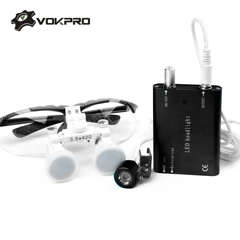 

Dental Surgical Loupes 3.5X420mm Binocular Magnifier Glasses With LED Head Light Lamp CE Proved Dental Equipment Magnifier