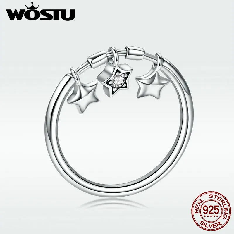 

WOSTU Pure 100% 925 Sterling Silver Glitter Dangle Star Ring For Women Anniversary Party Finger Rings Fashion Jewelry DXR406
