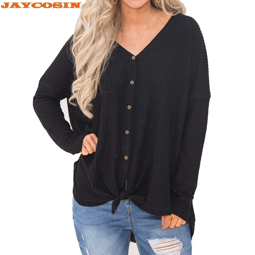 

JAYCOSIN Hot Fashion Womens Loose Knit Tunic Blouse Tie Knot Henley Tops Bat Wing Plain Shirts High Quality Sweater New
