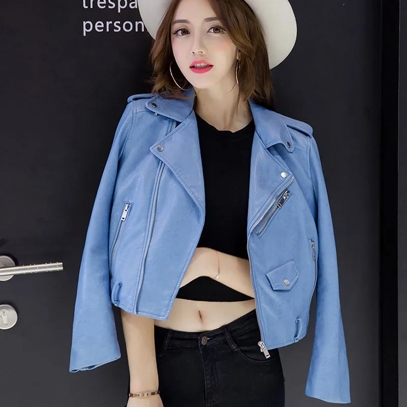women leather jacket   biker jacket  faux leather jackets women Autumn new leather short coat soft zipper ladies street jacket