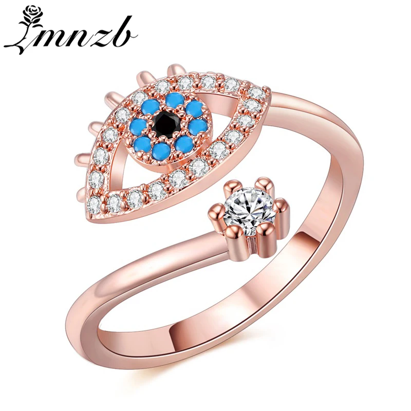 

LMNZB New Fashion Blue Evil Eye Cubic Zirconia Ring For Women Girls Crystal Jewelry Rose Gold Color Opening Ring Bague LQ-J076