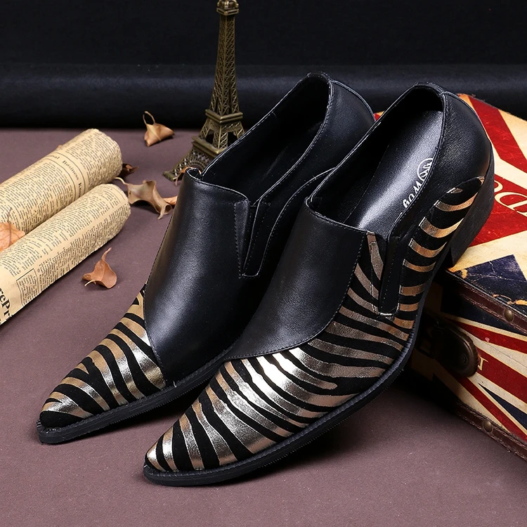 Zebra stripe Pattern Patchwork Men Dress Shoes Plus Size