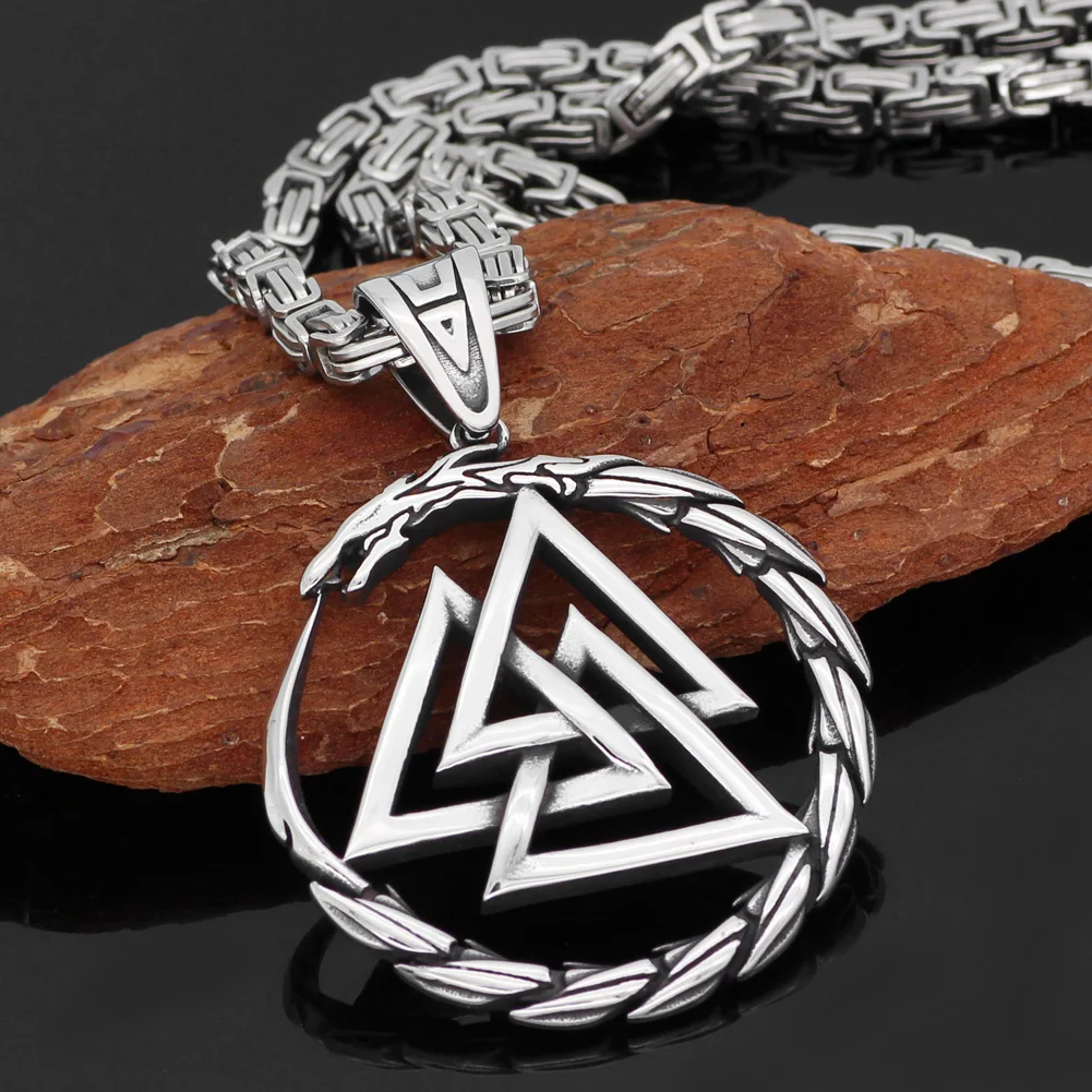 

Men Stainless steel Viking Valknut Amulet dragon Pendant Necklace