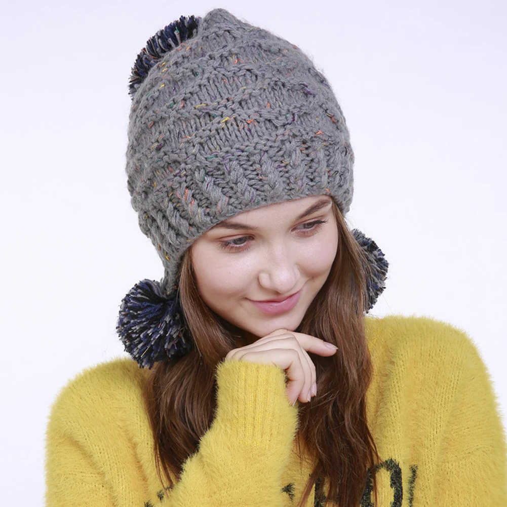 Модные зимние теплые Pom Бал Bobble Hat Для женщин вязаная шапка Кепки Рождественский