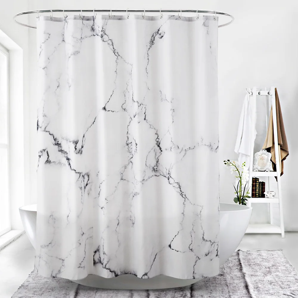 

Morigins Marble Shower Curtain Marble Surface Pattern With Cracked Lines Hazy Stripes Artistic Display Fabric Bathroom Decor Set