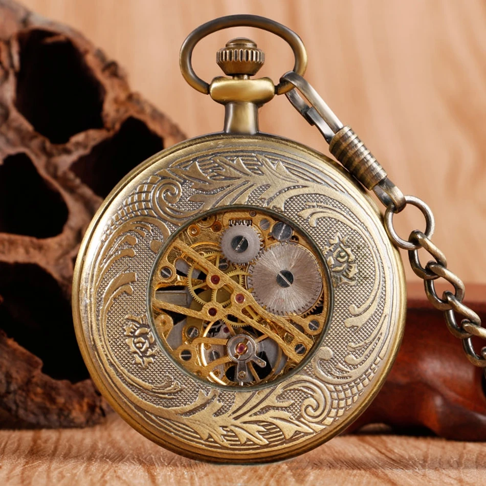 YISUYA Mechanical Pocket Watch Men Hand Wind Board Plank Pattern Retro Style Wind Up Pendant Fob Chain Christmas Gift for Women (8)