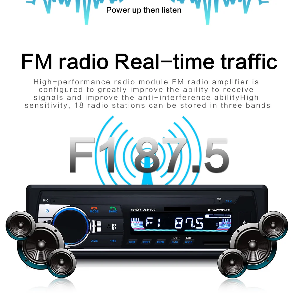 

jsd-520 12V Bluetooth Car Stereo FM Radio MP3 Audio Player 5V Charger USB SD AUX Auto Electronics Subwoofer 1 DIN Autoradio