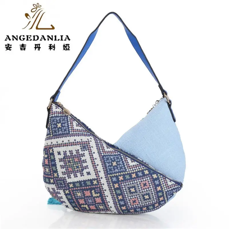 

women blue Bohemian style vintage handbags ladies fancy bags canvas shoulder bag Boho Cotton Fabric Bag national ethnic bags