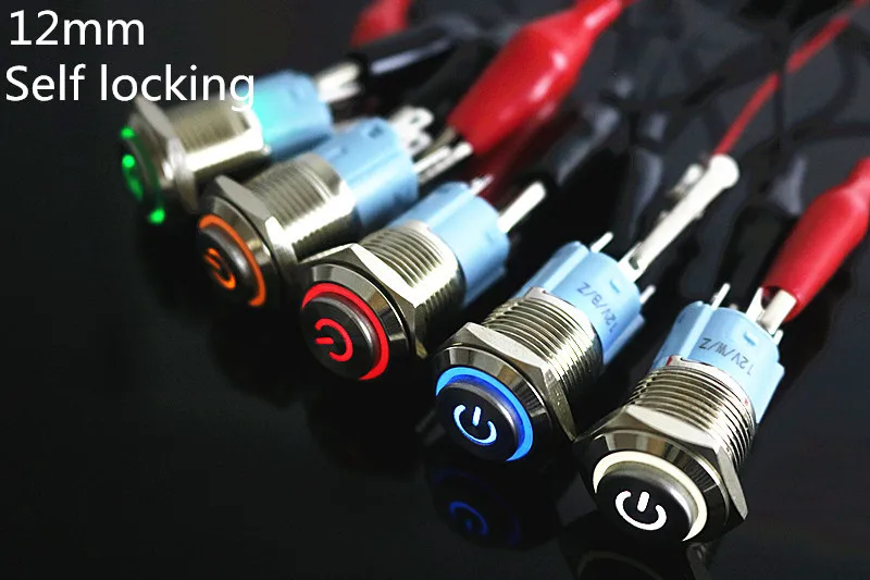 12mm Metal Push Button Switch With Light Selflocking Led Lamp Switch Waterproof High Head