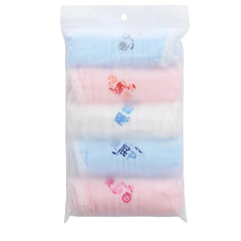Пять вышитых марлевых шарфов для младенцев, детские полотенца из чистого хлопка с однотонной вышивкой