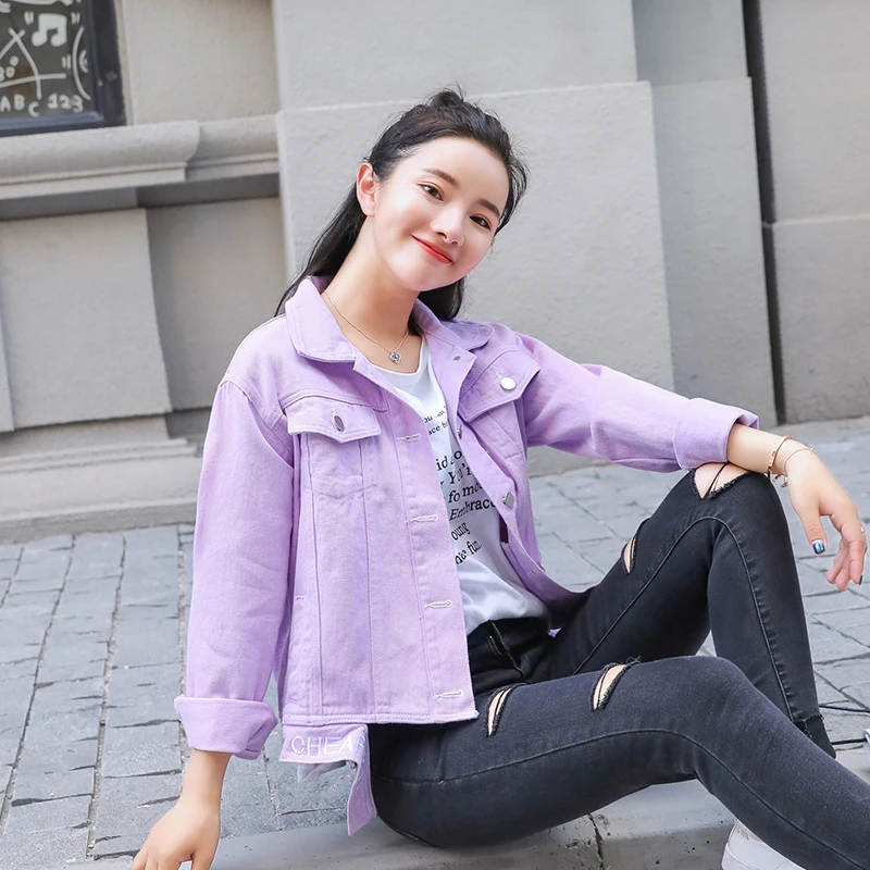 Zqlz Red Green Candy-colored Casual Button Denim Jacket Without Skirt 2018 Autumn Women Basic Jacket Long Sleeve Streetwear Girl