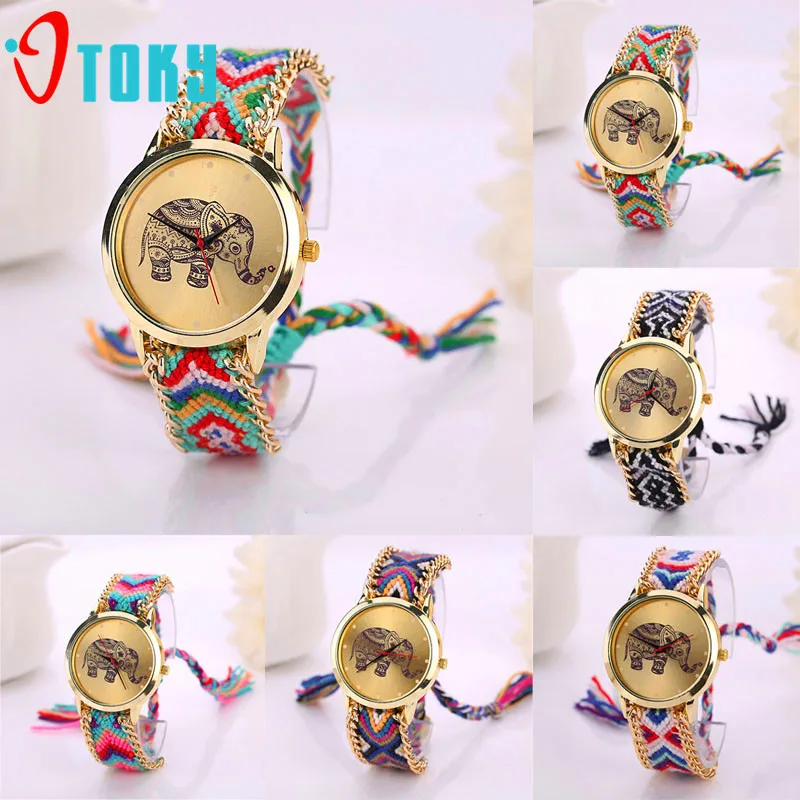 

OTOKY Elephant Pattern Weaved Rope Band Bracelet Quartz Dial Women Watch Drop Shipping P23 Jul21