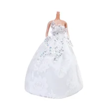 Hot Selling Elegant White Strapless Wedding Gown Full Dress for Barbie Doll Great Gift Toys For Children Free Shipping