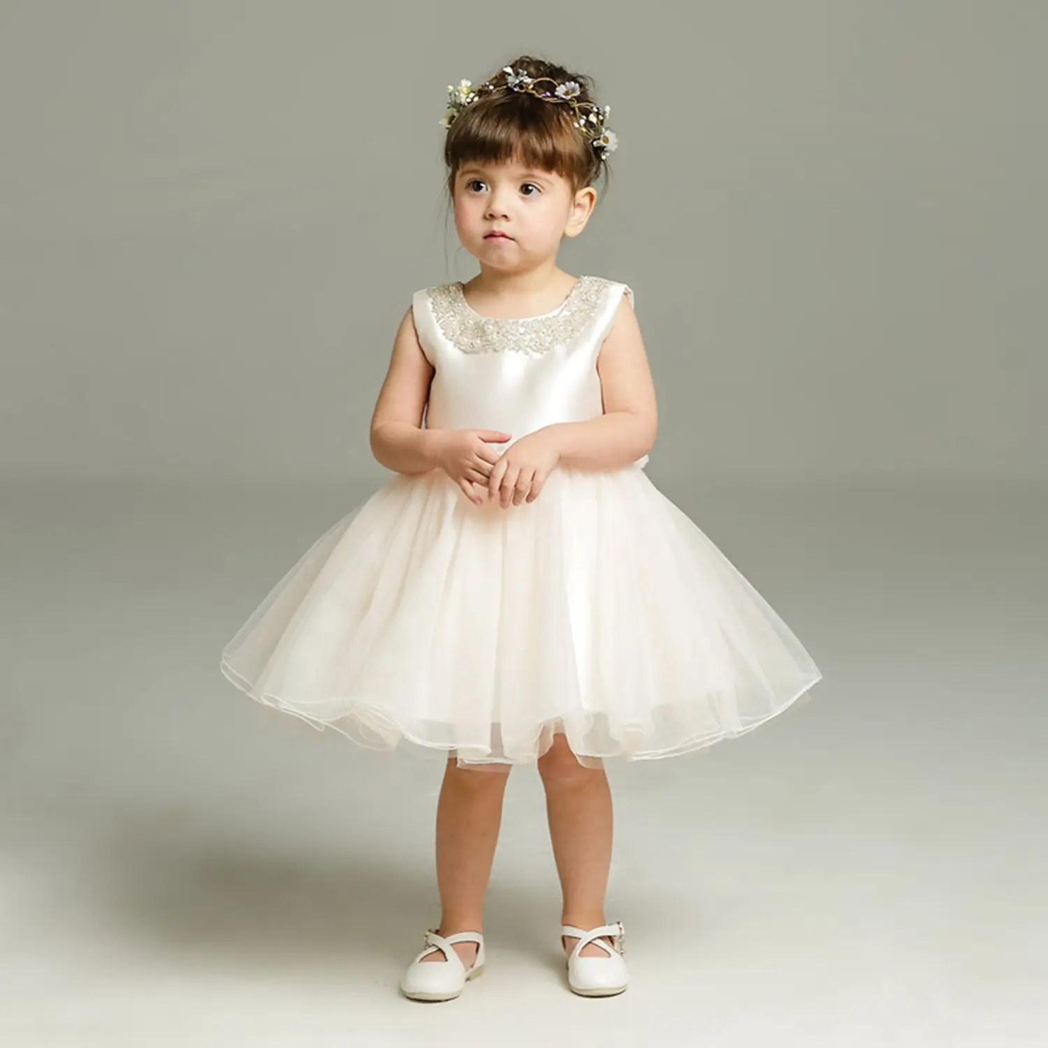 

DMfgd New Born Baby Girl Dresses 2018 Summer Beaded Birthday Party Tutu Dresses Baby Girls Baptism Christening Dress