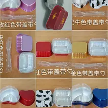 50 комплектов квадратный/торт в виде сердечка чашка/луна упаковка для тортов лотки/алюминиевая фольга коробка для торта с крышкой/Ложка