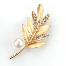 Matte Gold and Silver Plated Elegant and Stylish Fashion Leaf Brooch Pins with Imitation Pearls in Assorted