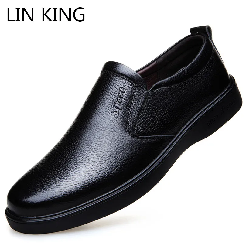 

LIN KING New Design Genuine Leather Men Casual Shoes Shallow Slip On Formal Shoes Solid Man Business Dress Shoes Male Loafers
