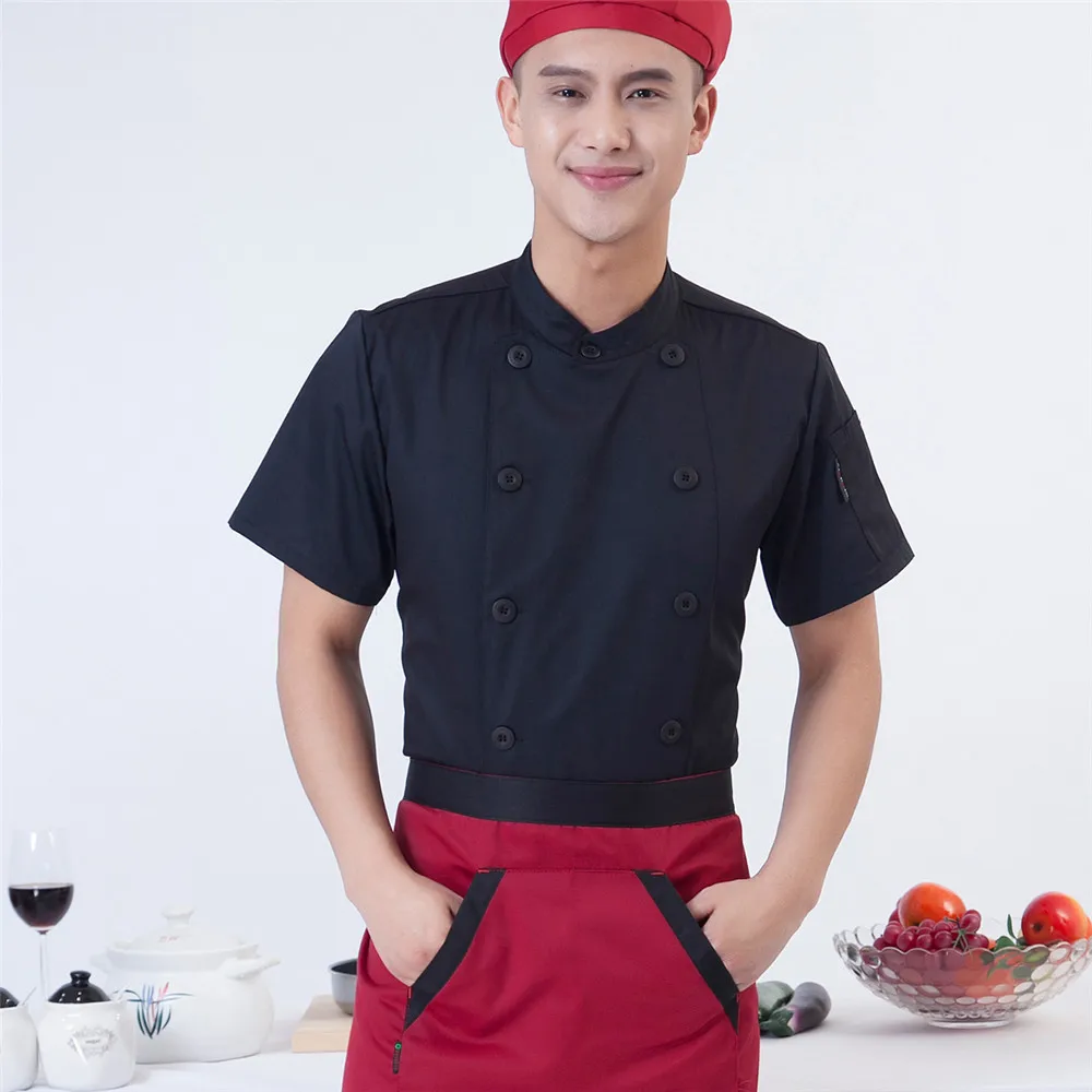 Куртка повара Еда Услуги с коротким рукавом двубортный шеф-повара Кухня ресторан, пекарня суши спецодежда униформа Для женщин Для мужчин