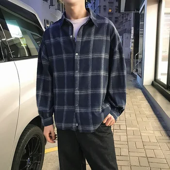 

2018 Spring Newest Men's Fashion Concise Return To The Ancients Lattice French Cuff Casual Yellow/Bule Long Sleeves Shirts M-XL