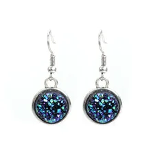 DoreenBeads Resin Drusy Drop Earrings Dull Silver Color AB Round Handmade Chic Jewelry for Women 34 x 15mm 1 Pair