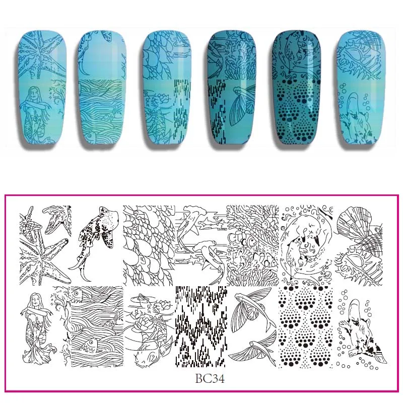 Штамповка ногтей 12*6 см пластины флоры и фауны серии DIY Дизайн ногтей печать шаблон изображения - Цвет: BC34