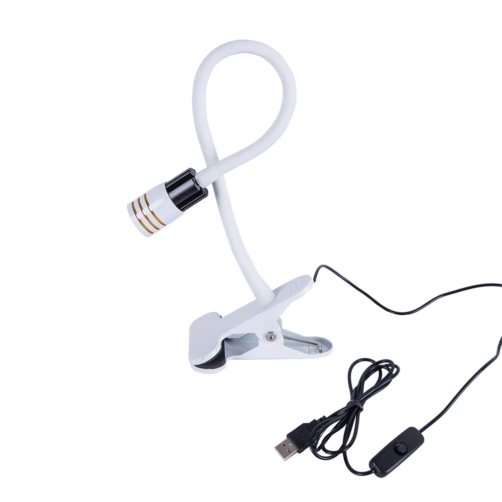 Гибкая 360 градусов светодиодный настольная лампа с зажимом 3 Вт Светодиодный светильник для чтения USB источник питания светодиодный светильник для чтения с защитой глаз - Испускаемый цвет: White body
