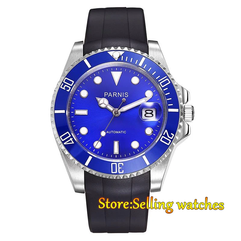 Parnis 40mm blue dial sapphire Glass ceramic bezel 21 jewels MIYOTA Automatic movement Men's watch