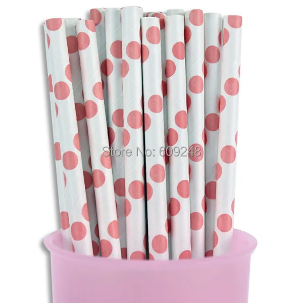 

100 Pcs Mixed Colors Party Pink Polka Dot Paper Straws, Cheap Long Vintage Bulk Partyware Birthday Paper Drinking Straws