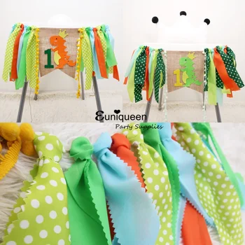 

High Chair Banners Kids Chair Banners Dinosaur Party Decoration Banners Green series Fabric Feeding Chair Decoration