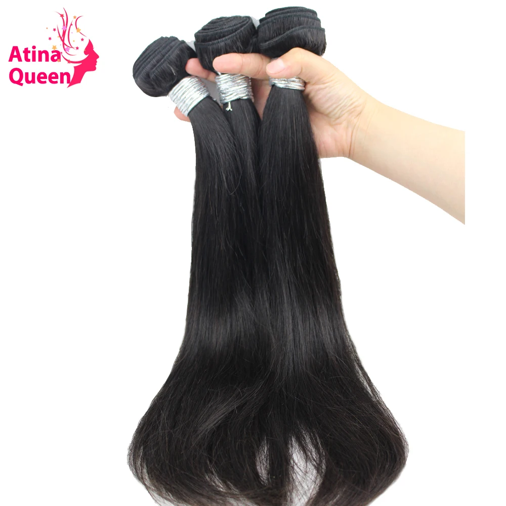 

Atina Queen Hair Products Brazilian Straight Virgin Hair Weave Bundles 100% Human Hair Weaving Extensions Natural Color 3Bundles