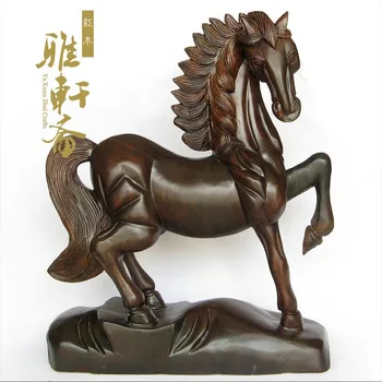

V wood carving crafts mahogany Ma Feng shui ornaments large 50 red horse to success