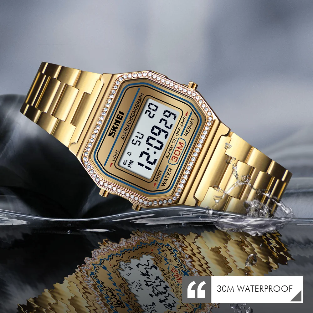 

Luxury Lady Watch SKMEI New Women Watch Digital Wristwatch 30M Waterproof Ladies Watches Stainless Steel Clock Relogio Feminino