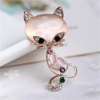 

Fashion Women Fox Shape Opal Brooch Colorful Rhinestone Dress Decorative Pin