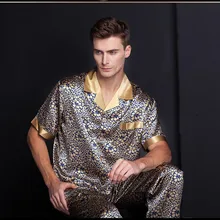 Мужская шелкопрядная шелковая рубашка, брюки с принтом, с отворотом, плотная шелковая пижама, костюм для отдыха, большие размеры