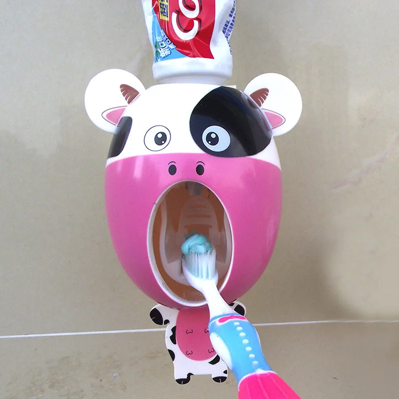 Горячая Распродажа, милый детский дизайнерский комплект с мультяшными животными, домашняя зубная щетка для ванной комнаты, автоматический диспенсер для зубной пасты