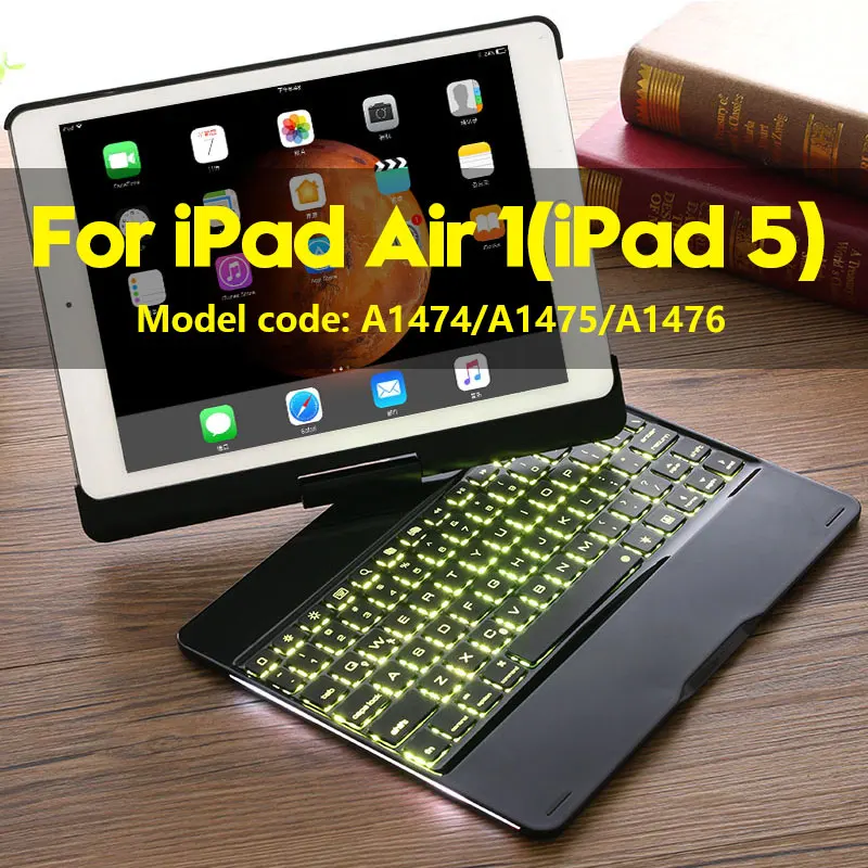 2017 7 Color black Smart Keyboard чехол Обложка для iPad Air 1 Air 2 9,7 дюймов с 7 цветов светодиодной подсветкой Беспроводной Bluetooth клавиатура чехол для 9," iPad 5 6 - Цвет: 2017 7 Color black