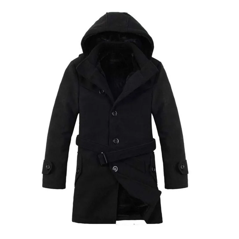 Men Thick Warm Winter Trench Coat Long Section Turn Down Collar Single