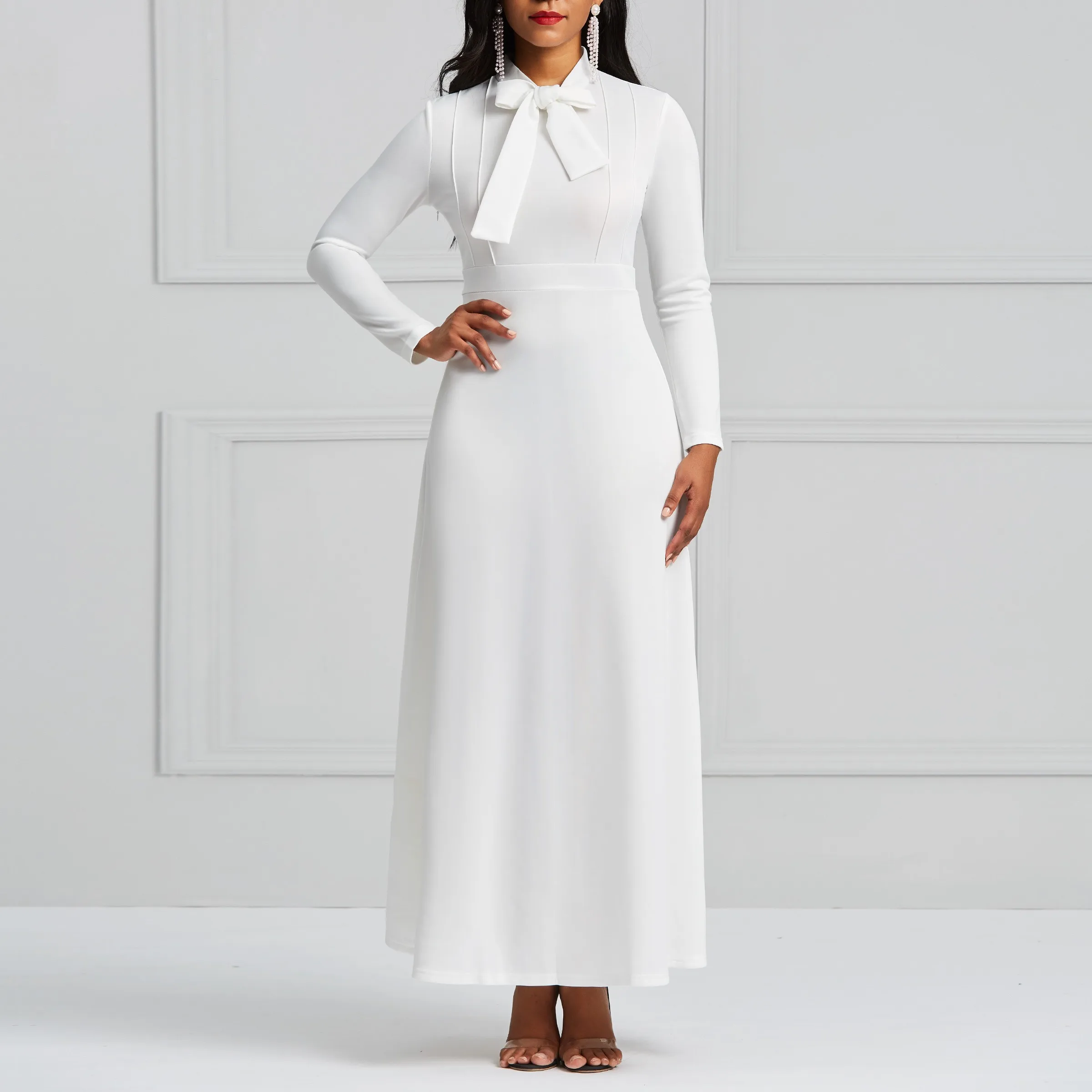 plain white maxi dress with sleeves