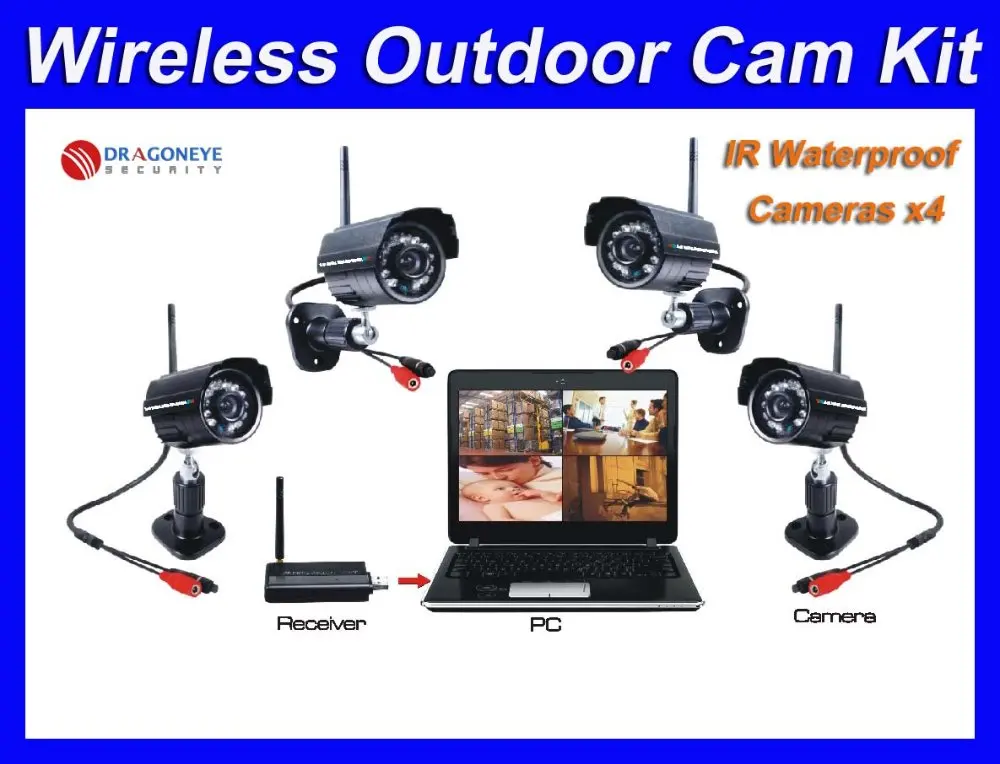 Wireless CCTV System 2.4ghz Wireless Camera system 4 waterproof ir