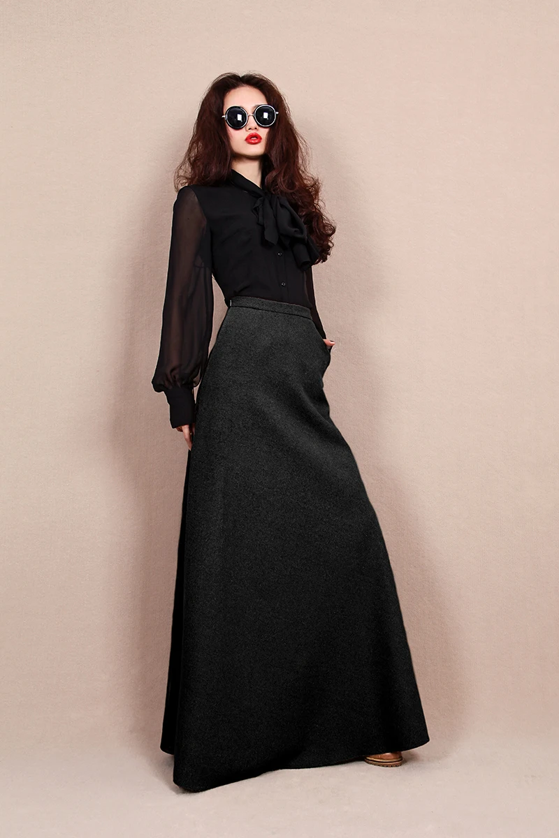 Европейская Женская осенне-зимняя длинная 50% шерстяная юбка размера плюс с высокой талией, элегантная юбка-пачка трапециевидной формы, jupe femme lounge