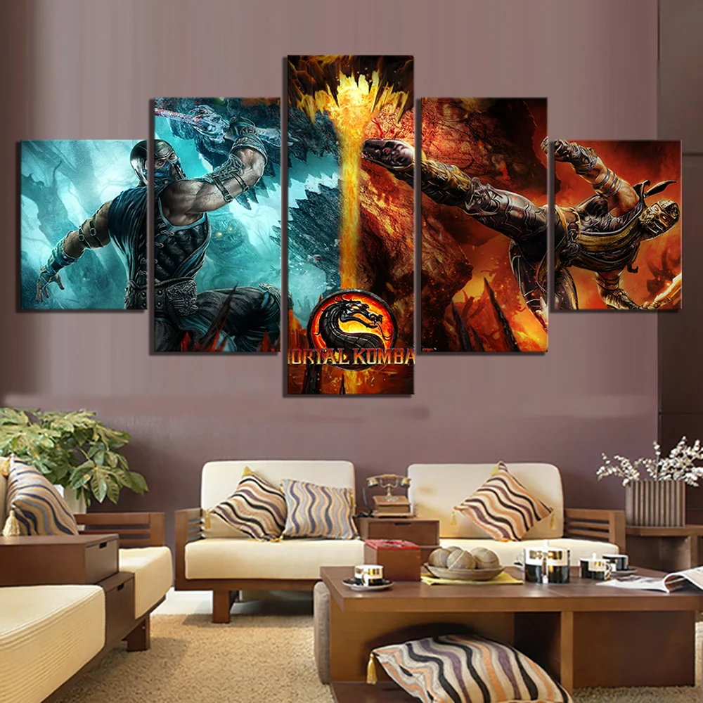 5 шт. холст картины Mortal Kombat игра плакат Final Fight картины настенные картины для домашнего декора