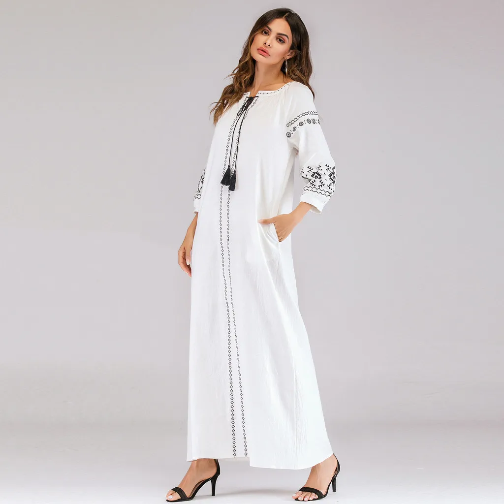 CHAMSGEND мусульманских Абаи Женское платье элегантный Дубай леди макси летняя одежда с длинным рукавом плюс Размеры стильные вечерние