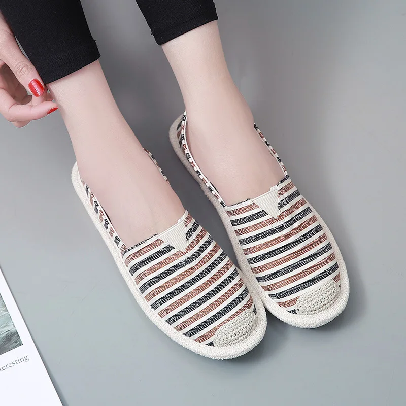 

Oft Women Flat Shoes Stripe Fisherman Lightweight Breathable Flats Ladies Canvas Loafers Lazy Espadrilles 2018 New Zapatos Mujer