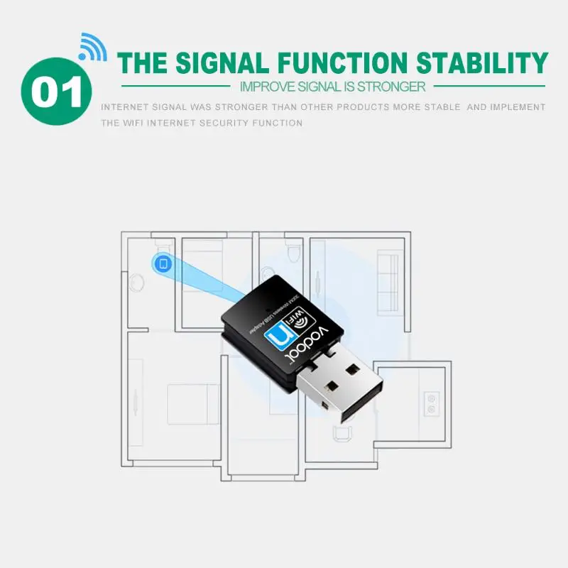 Wireless USB WiFi Adapter 300Mbps Wi-fi Receiver Antenna PC Network Card