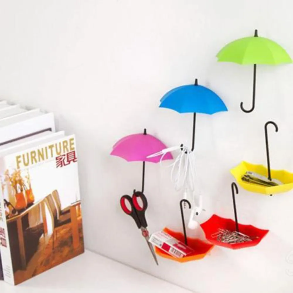 2017 Newest 3Pcs Colorful Umbrella Wall Hook Key Hair Pin Holder Organizer Decorative Brand New Hooks | Обустройство дома