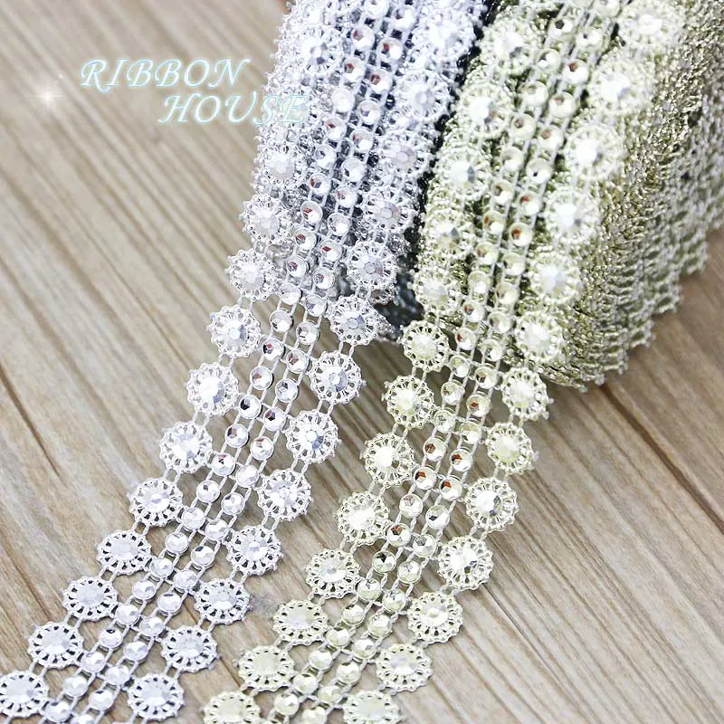 

（5yards/lot）Hollow gold and silver plum blossoms drill plastic handmade material double row mesh drill hollow